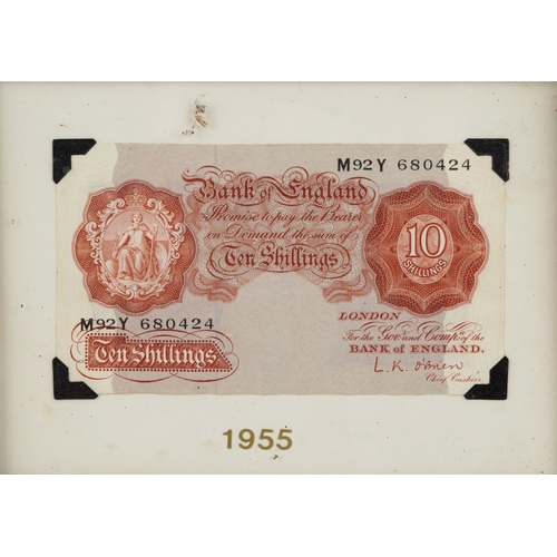 1215 - Three Bank of England seated Britannia 1950s to include 2 red-brown ten shillings notes and a one po... 