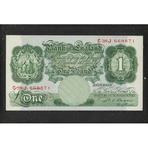 1215 - Three Bank of England seated Britannia 1950s to include 2 red-brown ten shillings notes and a one po... 