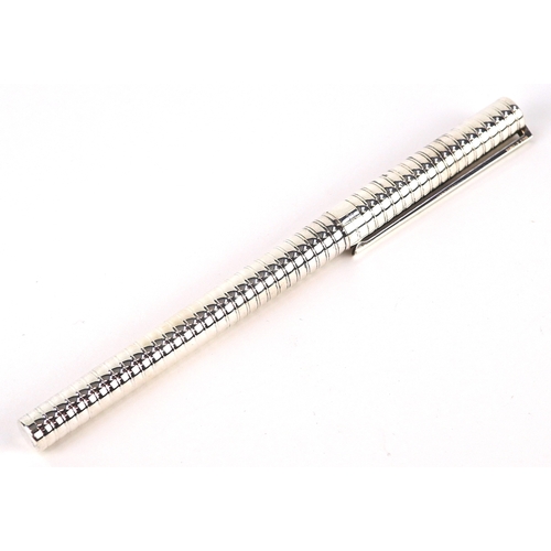 78 - An S T Dupont silver plated fountain pen with 18ct gold nib and box, 14cm in length.