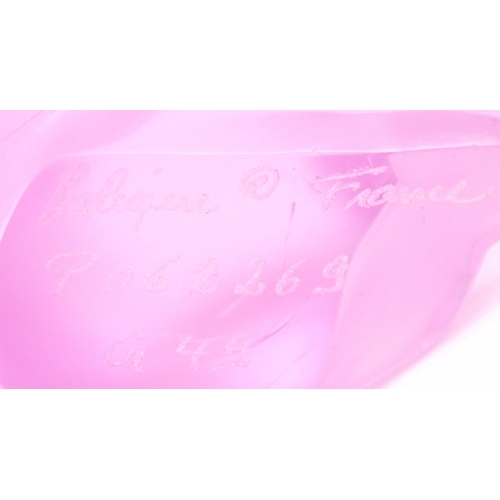  Two Lalique pink frosted glass mice, each etched Lalique France, numbered P062269 G49 and P062268 H2... 