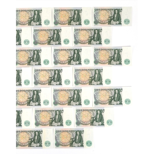 1187 - A run of thirty uncirculated 1980s one pound notes, serial numbers BY63 442867 - BY63 442896, Chief ... 