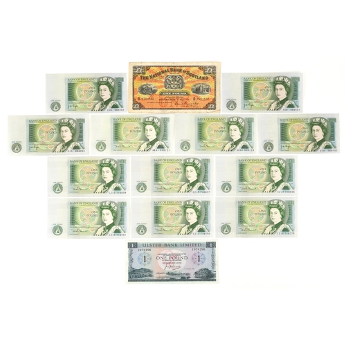 1186 - Vintage one pound banknotes including The National Bank of Scotland Limited yellow and orange one po... 