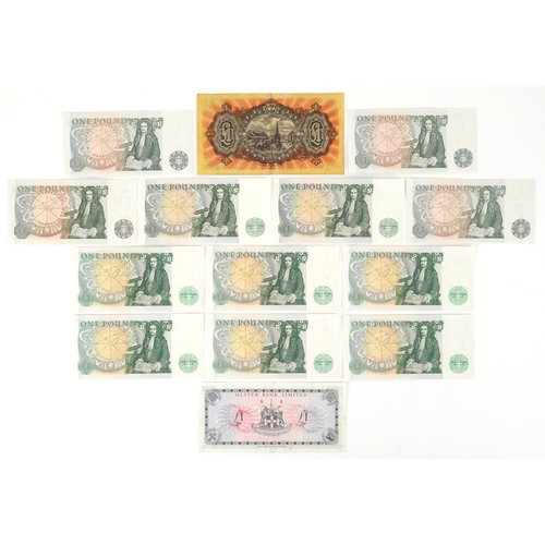 1186 - Vintage one pound banknotes including The National Bank of Scotland Limited yellow and orange one po... 