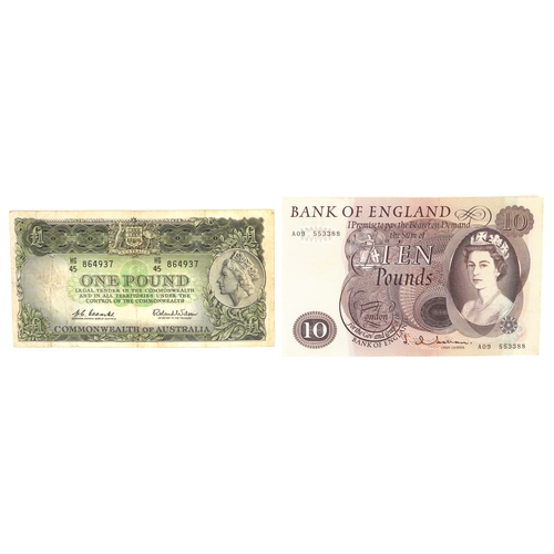 1185 - Two vintage Queen Elizabeth II banknotes including a 1950s Commonwealth of Australia one pound note ... 