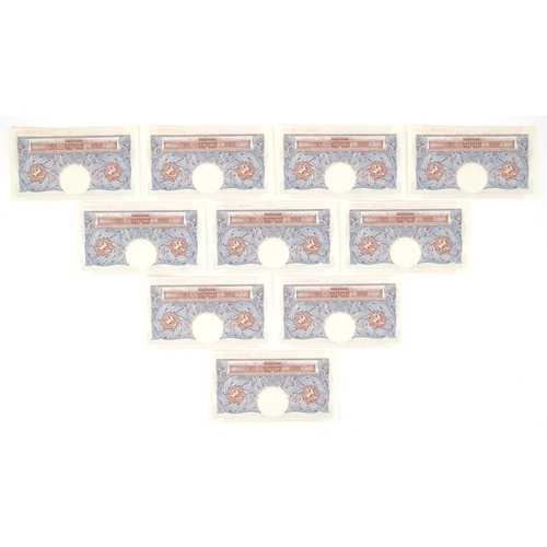 1180 - A good run of ten blue Bank of England seated Britannia 1930s/40s one pound notes, Chief Cashier K. ... 
