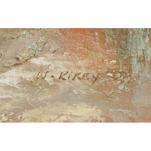 2352 - W. Kirey - Figures on a street, 20th century Impressionist school oil on canvas, signed, unframed, 5... 