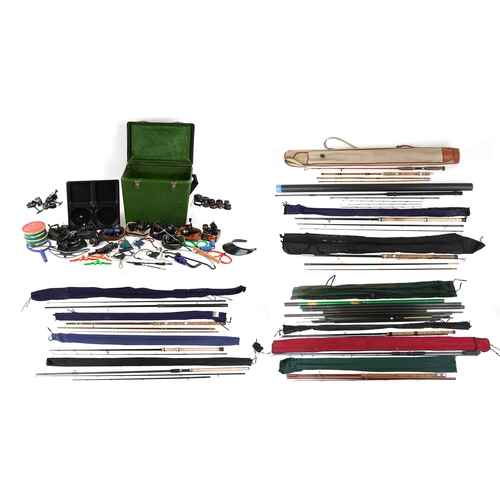  A large collection of vintage and later freshwater fishing rods and tackle including Vortex, Kevin A... 