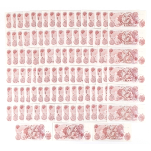  A large quantity of 1960s uncirculated ten shilling notes, Chief Cashier J. S. Fforde, prefix and se... 