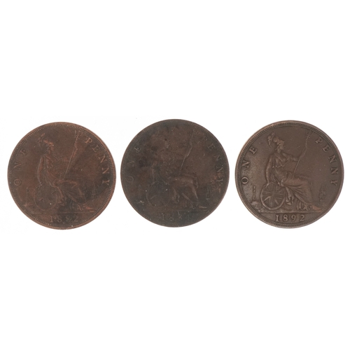1160 - Three Queen Victoria bronze pennies, dates to include 1882 H, condition very fine, 1884 in very fine... 