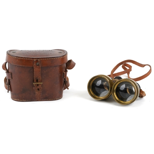 2800 - A pair of early 20th century brass binoculars, possibly military, bearing reference number GB/338, 1... 