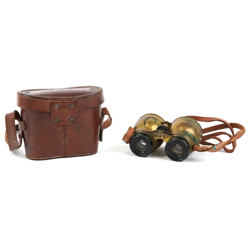 2800 - A pair of early 20th century brass binoculars, possibly military, bearing reference number GB/338, 1... 