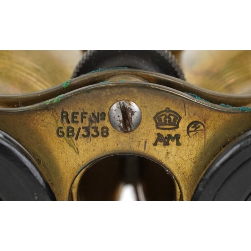 2800 - A pair of early 20th century brass binoculars, possibly military, bearing reference number GB/338, 1... 