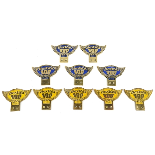 1364 - Ten Bexhill 100 car radiator badges comprising five x 1995 and five x 1997, 9.5cm high