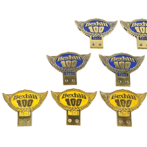 1364 - Ten Bexhill 100 car radiator badges comprising five x 1995 and five x 1997, 9.5cm high
