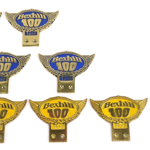1364 - Ten Bexhill 100 car radiator badges comprising five x 1995 and five x 1997, 9.5cm high