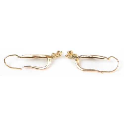 A pair of Victorian unmarked gold diamond drop earrings, 3cm high ...