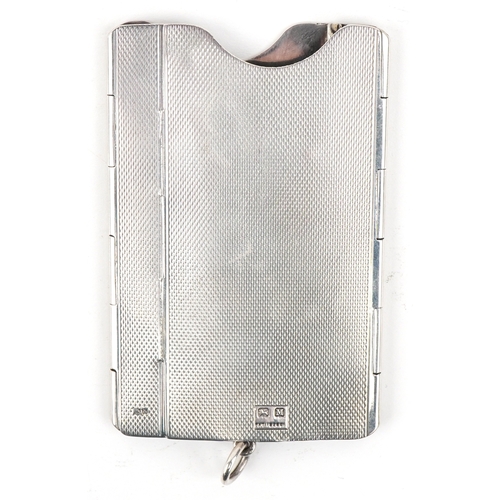 59 - An unusual Art Deco engine turned silver folding card case with gold monogram, indistinct maker, Bir... 