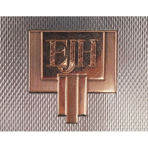 59 - An unusual Art Deco engine turned silver folding card case with gold monogram, indistinct maker, Bir... 