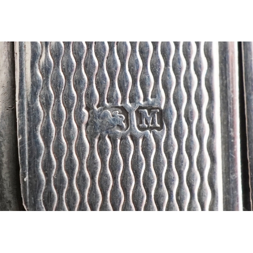 59 - An unusual Art Deco engine turned silver folding card case with gold monogram, indistinct maker, Bir... 