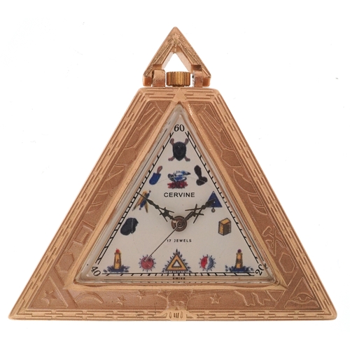 A masonic interest 800 grade silver gilt manual wind triangular pocket ...
