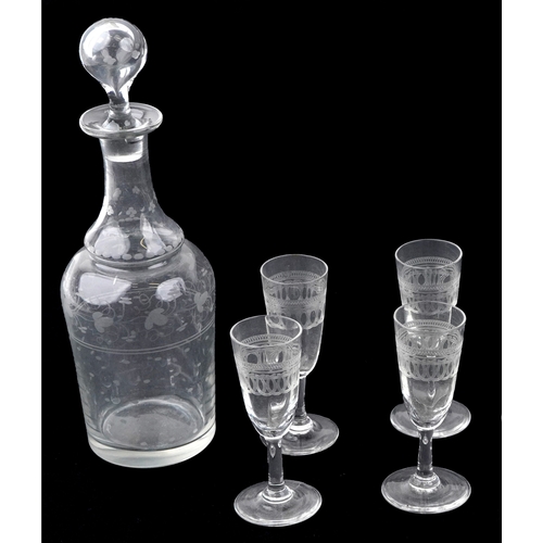 21 - A mid Victorian ebonised table top drinks cabinet with brass inlaid stringing, the hinged top reveal... 