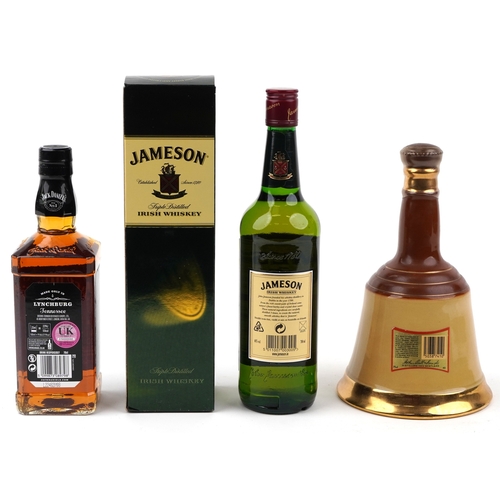 8 - Three bottles of whisky comprising Jamieson Triple Distilled Irish whisky, Jack Daniels Old Number 7... 