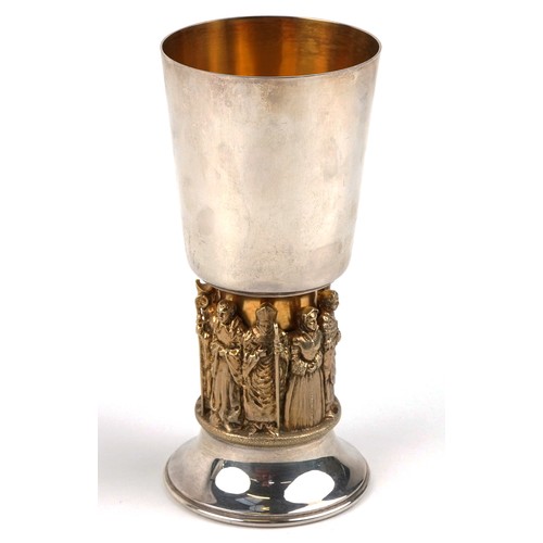 25 - Hector Miller, a silver and gilt Winchester Cathedral 9th centenary goblet raised on a round pedesta... 