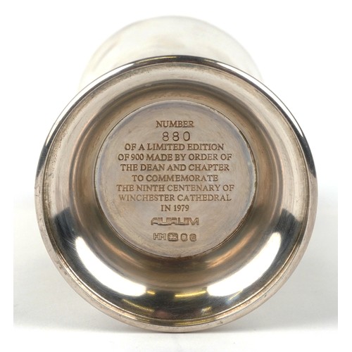 25 - Hector Miller, a silver and gilt Winchester Cathedral 9th centenary goblet raised on a round pedesta... 