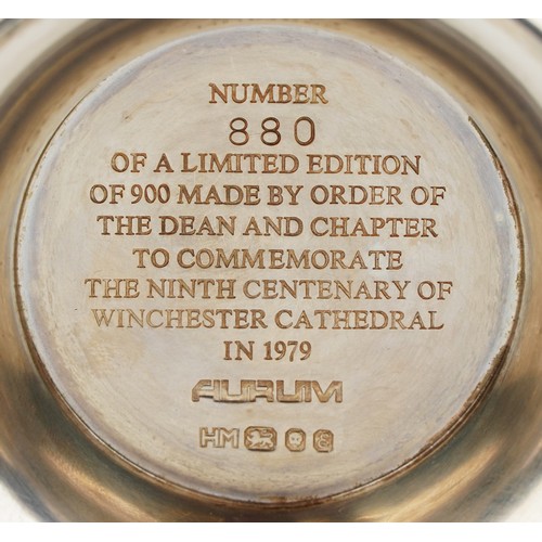 25 - Hector Miller, a silver and gilt Winchester Cathedral 9th centenary goblet raised on a round pedesta... 