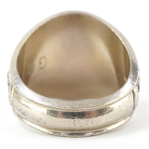 3116 - Balfour, a 10ct white gold white spinel solitaire ring, Baldwin High 1974, with enamelled and engrav... 