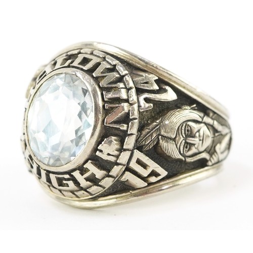 3116 - Balfour, a 10ct white gold white spinel solitaire ring, Baldwin High 1974, with enamelled and engrav... 