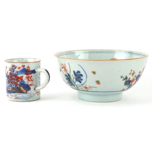 505 - Chinese porcelain comprising a footed bowl with hand painted floral decoration and a coffee can pain... 