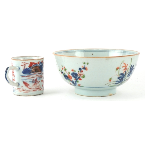 505 - Chinese porcelain comprising a footed bowl with hand painted floral decoration and a coffee can pain... 