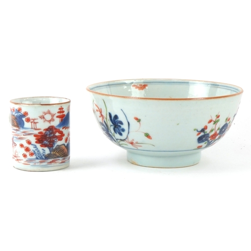 505 - Chinese porcelain comprising a footed bowl with hand painted floral decoration and a coffee can pain... 