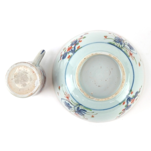 505 - Chinese porcelain comprising a footed bowl with hand painted floral decoration and a coffee can pain... 
