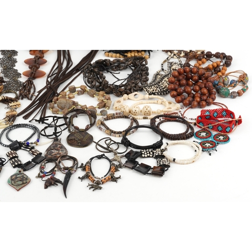 3479 - Middle Eastern jewellery including African beadwork, scarab beetle design beads and belts.