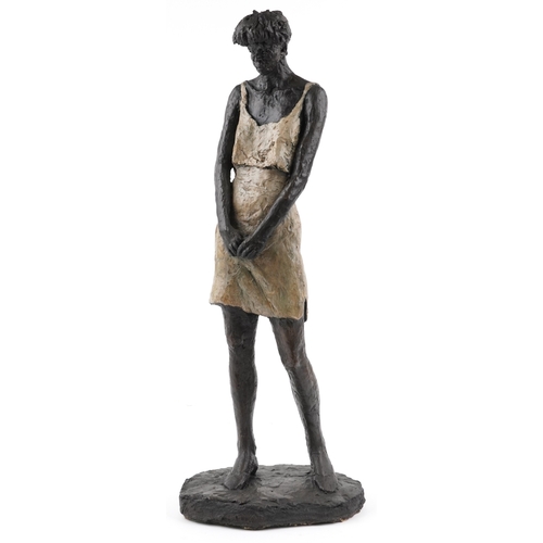 114 - A late 20th century bronzed plaster sculpture of a lady, 75cm high.