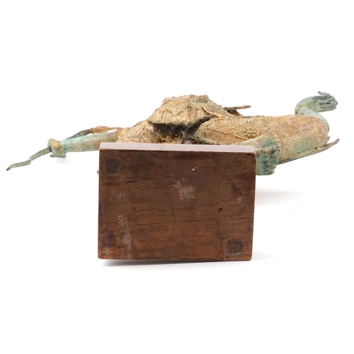  A Taiwanese green and gilt patinated bronze sculpture of an archer, late 20th century, mounted on a ... 