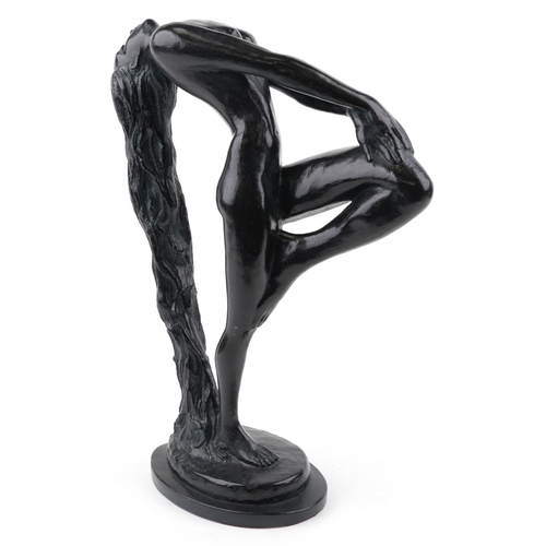 112 - An Austin Productions Art Deco style sculpture of a nude female dancer, signed and dated 1979, 56cm ... 