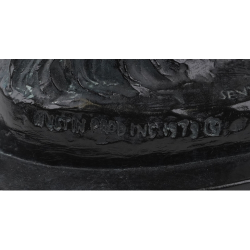 112 - An Austin Productions Art Deco style sculpture of a nude female dancer, signed and dated 1979, 56cm ... 