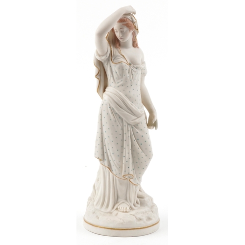 109 - A late 19th century Parian Ware figure of Cassandra, with gilt decoration, 38cm high.
