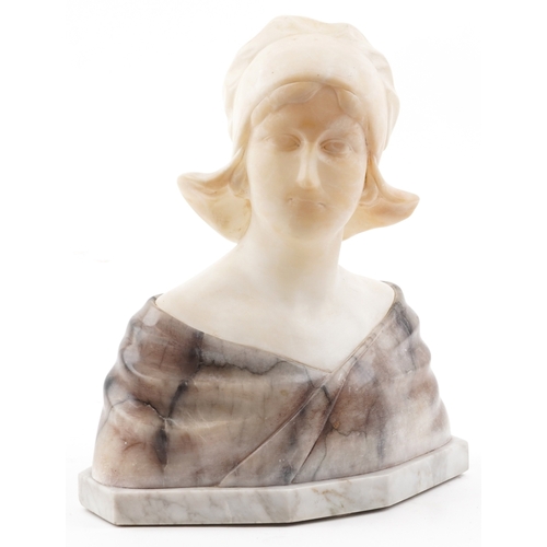 108 - Gustave van Vaerenbergh - A carved marble head and shoulders portrait bust of a young woman, signed,... 