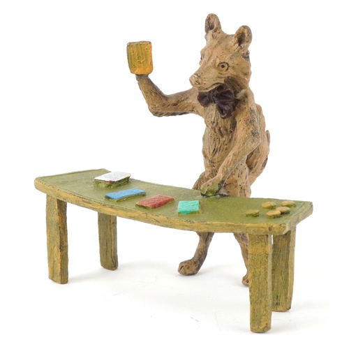 498 - After Franz Bergmann, an Austrian cold painted bronze modelled as a wolf playing cards, bearing impr... 