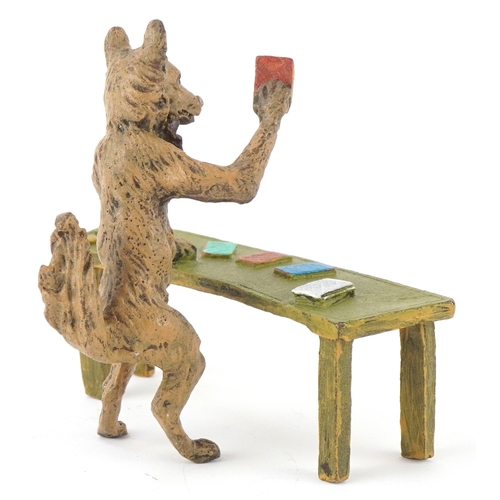 498 - After Franz Bergmann, an Austrian cold painted bronze modelled as a wolf playing cards, bearing impr... 
