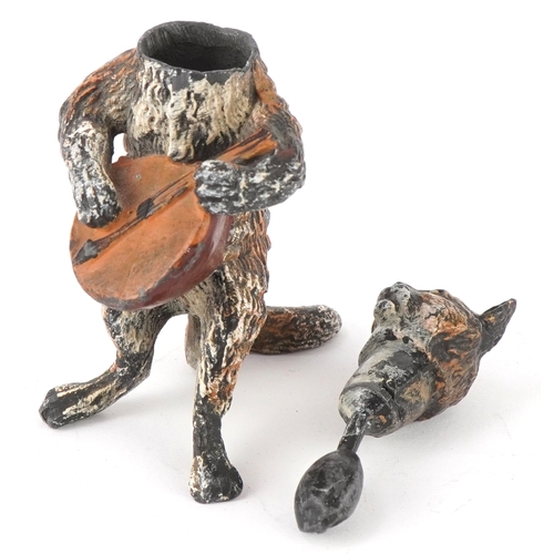 496 - A 20th century Austrian cold painted bronze 'Nodder' figure of a cat playing a musical instrument, 8... 