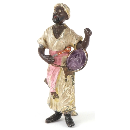 497 - After Franz Bergmann, an Austrian cold painted bronze 'Nodder' of an Arabic man playing a musical in... 