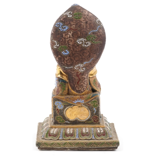 202 - A Japanese Satsuma porcelain figure of a seated emperor, 20th century, with polychrome enamelled dec... 
