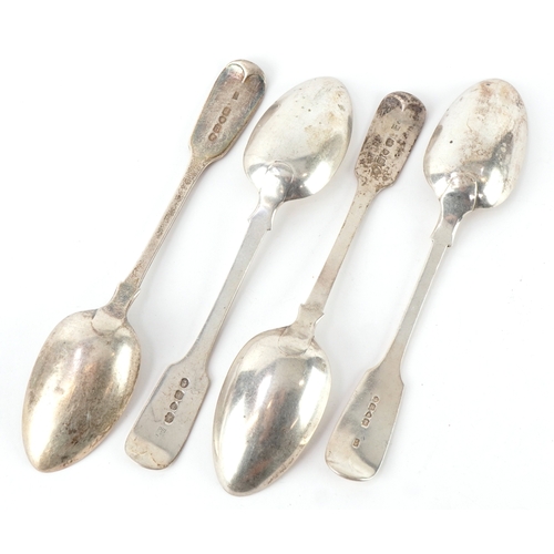3692 - Four Victorian silver tablespoons, each approximately 19cm in length, total 182.9g.