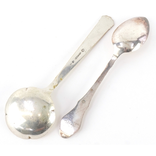 3689 - Johannes Siggaard, two Danish silver serving spoons, one with planished decoration, the largest 22cm... 