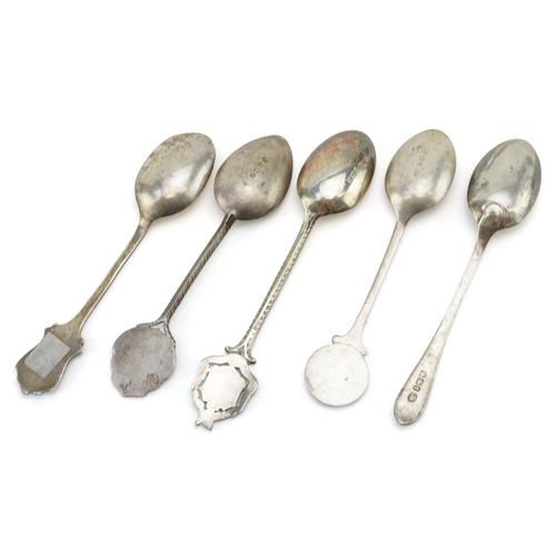 3712 - Victorian and later silver and enamel spoons, the largest 13cm in length, total 78.4g.